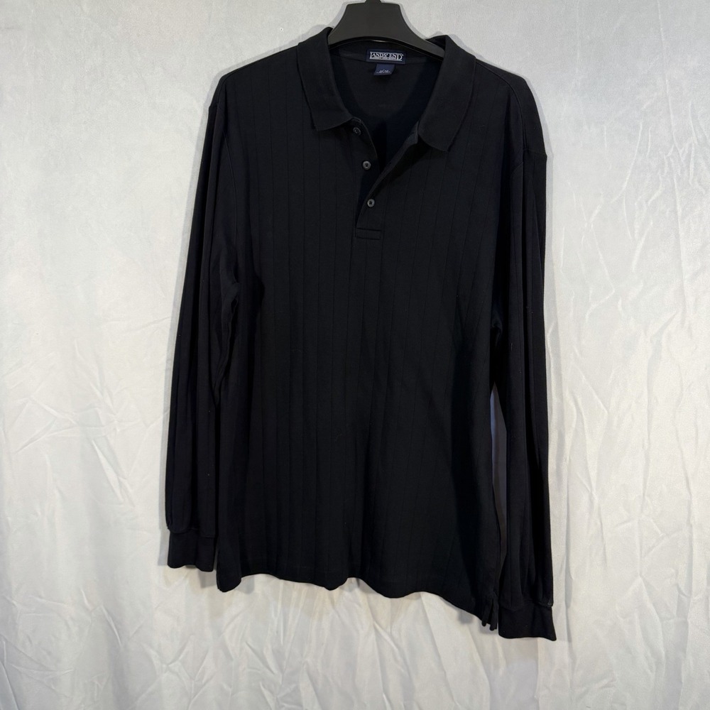 Lands' End Polo Shirt Mens Large Navy Blue Long Sleeve Knit Casual Golf Collared